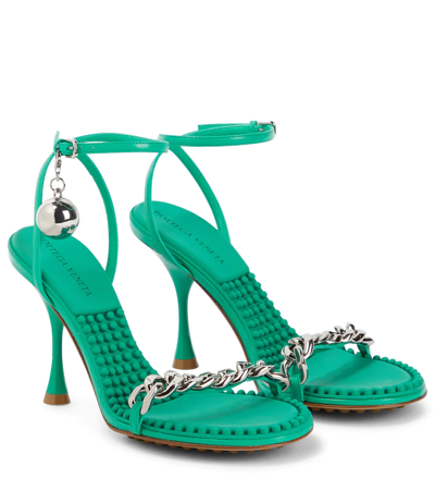 Shop Bottega Veneta Dot Embellished Leather Sandals In Acid Turquoise