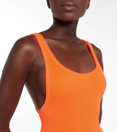 Shop Reina Olga Ruby Textured Scoop-neck Swimsuit In Orange