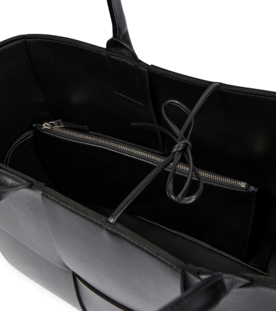 Shop Bottega Veneta Arco Medium Leather Tote Bag In Black-silver