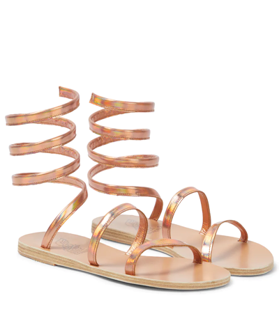 Shop Ancient Greek Sandals Ofis Iridescent Leather Sandals In Rame