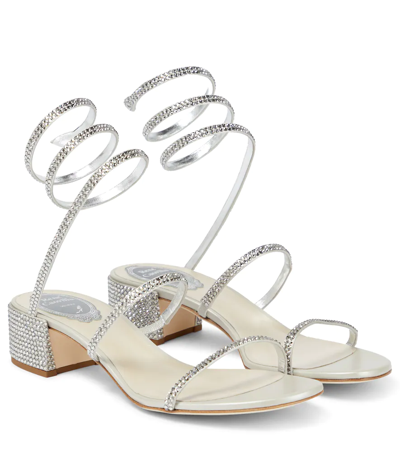 Shop René Caovilla Cleo 45 Embellished Satin Sandals In Grey/ C Silver Shade