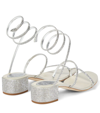 Shop René Caovilla Cleo 45 Embellished Satin Sandals In Grey/ C Silver Shade