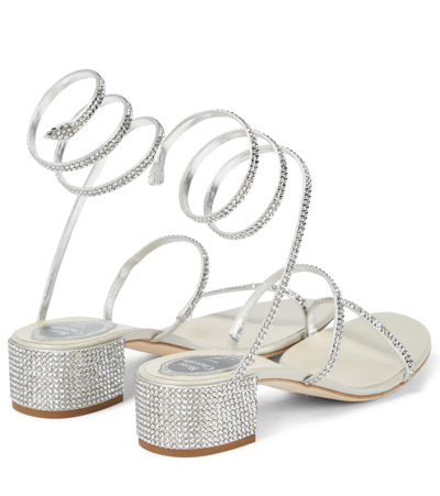 René Caovilla Cleo 45 Embellished Satin Sandals In Grey/ C Silver Shade