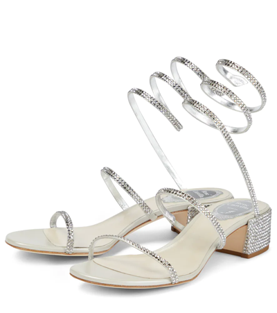 Shop René Caovilla Cleo 45 Embellished Satin Sandals In Grey/ C Silver Shade