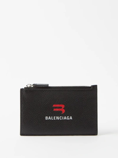 Logo print Full grain Leather Paper Money Cardholder In Black