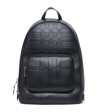 Shop Burberry Leather Embossed Check Backpack In Black