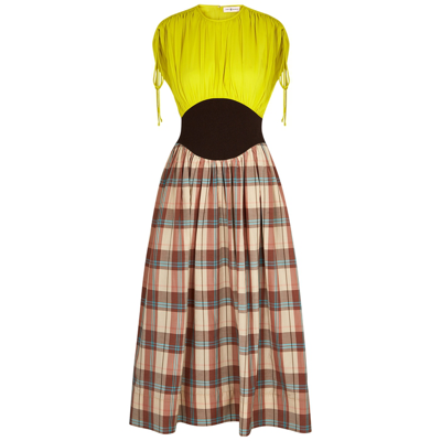 Shop Tory Burch Panelled Silk-chiffon Midi Dress In Yellow