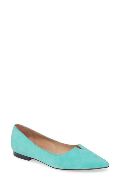 Shop Linea Paolo Presta Pointed Toe Flat In Aqua Suede