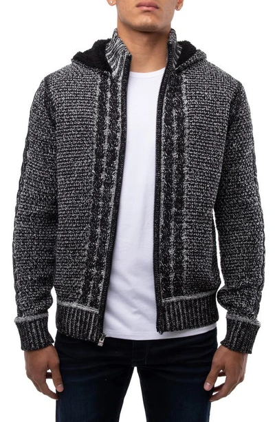 Shop X-ray Xray Hooded Full-zip Mock Neck Sweater Jacket In Black