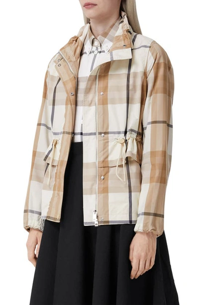 Shop Burberry Amble Check Nylon Jacket In Frosted White Ip Chk
