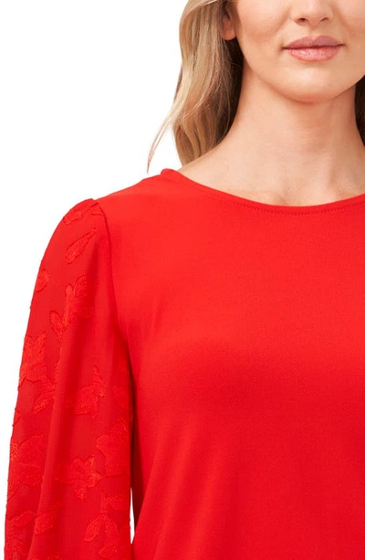 Shop Cece Lace Sleeve Stretch Crepe Blouse In Fireball