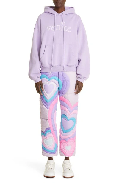 Shop Erl Unisex Hearts Puffer Pants In Purple