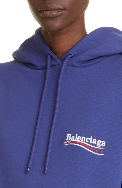 Shop Balenciaga Campaign Logo Oversize Cotton Hoodie In Pacific Blue/ White