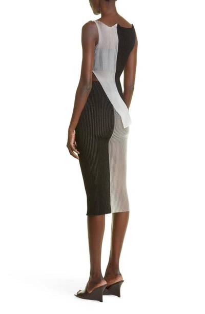 Shop A. Roege Hove Sofie Sheer Ribbed Asymmetric Minidress In Black/ Optic White
