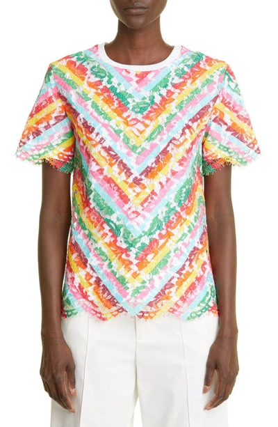 Shop Valentino Chevron Stripe Lace T-shirt In Multicolor