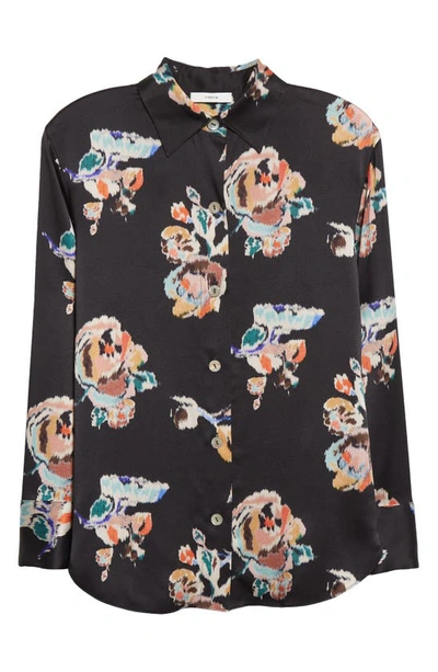 Shop Vince Ikat Floral Silk Blouse In Black