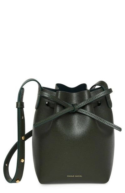 Shop Mansur Gavriel Mini Leather Bucket Bag In Moss
