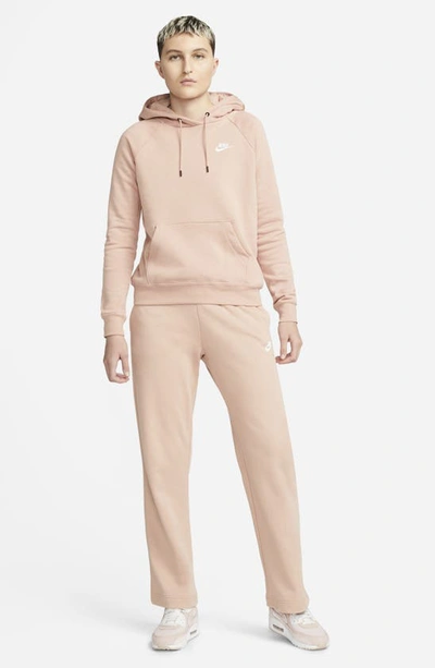 Shop Nike Sportswear Essential Pullover Fleece Hoodie In Rose Whisper/ White