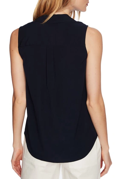 Shop Court & Rowe Collared Button Front Sleeveless Shirt In Blue Night