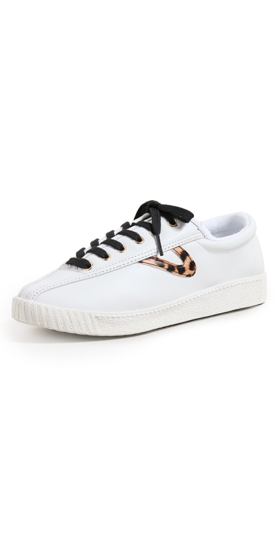 Shop Tretorn Nylite Plus Leather Sneakers In White/leopard