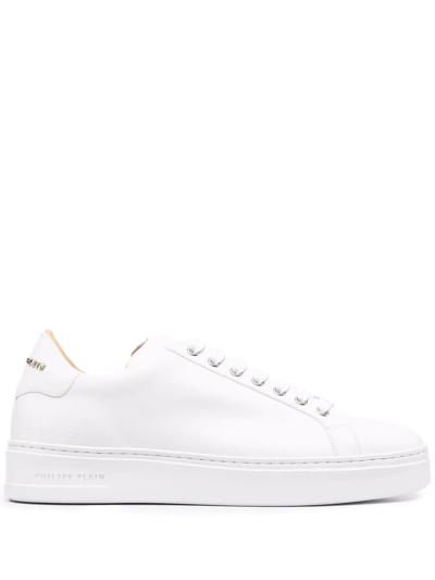 Shop Philipp Plein Leather Low Top Sneakers In White