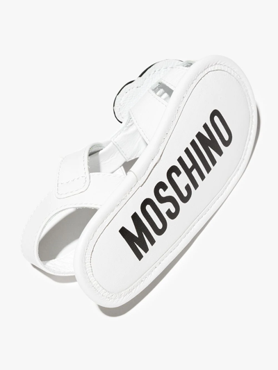 Shop Moschino Teddy Bear Leather Sandals In White