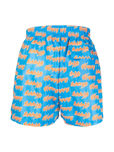 Shop Natasha Zinko Happy-print Swim Shorts In Blue