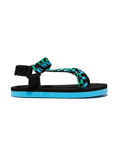 Shop Stella Mccartney Logo-print Touch-strap Sandals In Blue