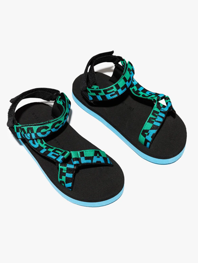 Shop Stella Mccartney Logo-print Touch-strap Sandals In Blue