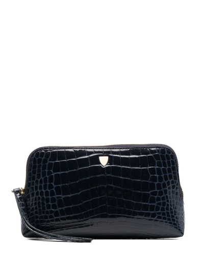 Shop Aspinal Of London Essential Leather Cosmetic Case In Blue