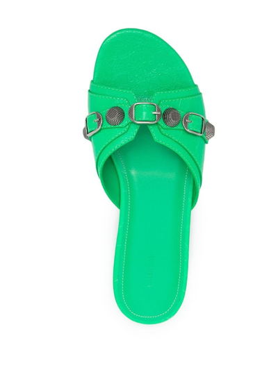 Shop Balenciaga Cagole Leather Sandals In Green