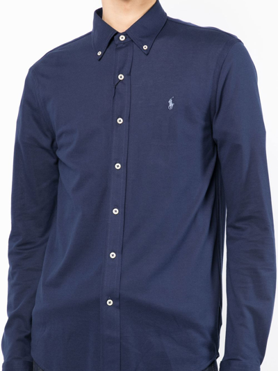 Shop Polo Ralph Lauren Button-down Cotton Shirt In 蓝色