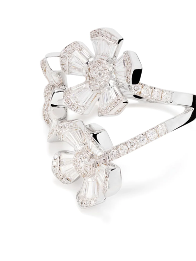 Shop Monan 18kt White Gold Floral Diamond Ring In Silver