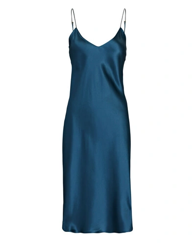 Shop Nili Lotan Silk Satin Slip Dress In Blue-med