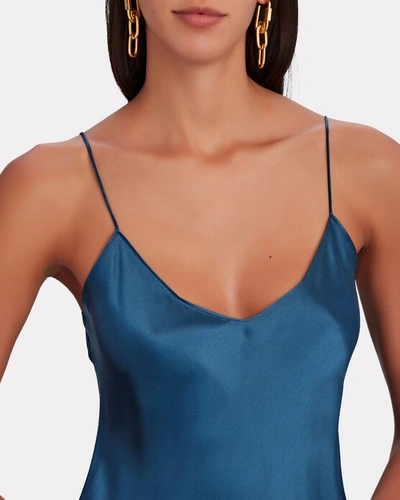 Shop Nili Lotan Silk Satin Slip Dress In Blue-med