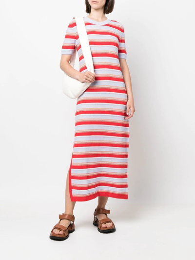 Shop Barrie Striped Knitted Midi Dress In Red
