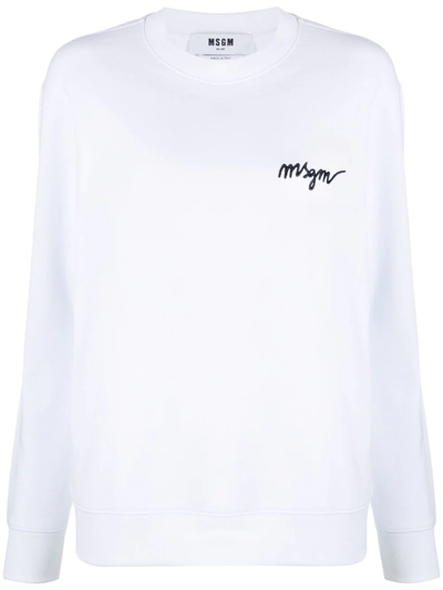 Shop Msgm Embroidered Logo Sweatshirt In 白色