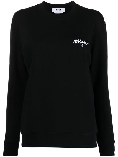 Shop Msgm Embroidered Logo Sweatshirt In 黑色