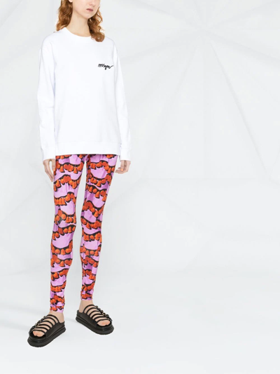 Msgm White Crewneck Sweatshirt With Script Logo In 白色