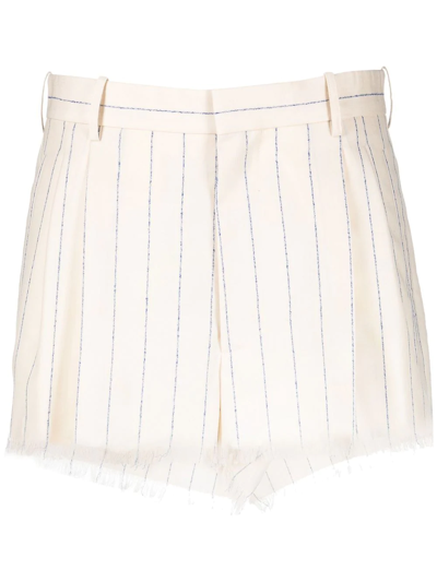 Shop Marni Striped Frayed Mini Shorts In Neutrals