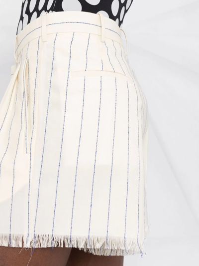 Shop Marni Striped Frayed Mini Shorts In Neutrals