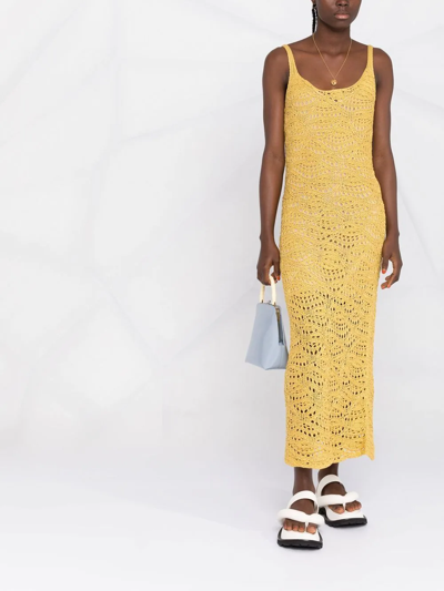 Shop Fabiana Filippi Open-knit Cotton Dress In Yellow