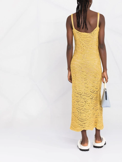 Shop Fabiana Filippi Open-knit Cotton Dress In Yellow