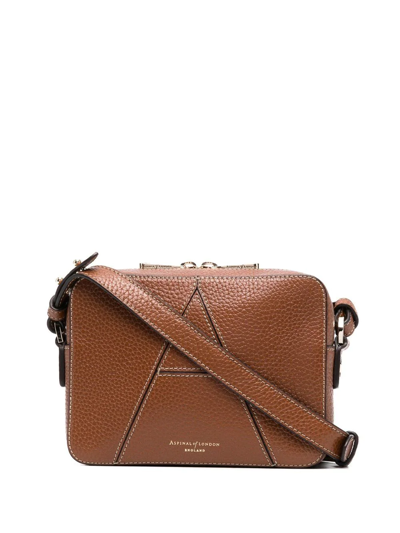 Shop Aspinal Of London Embroidered-logo Camera Bag In Brown