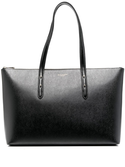 Shop Aspinal Of London Regent Scored-effect Tote Bag In Black