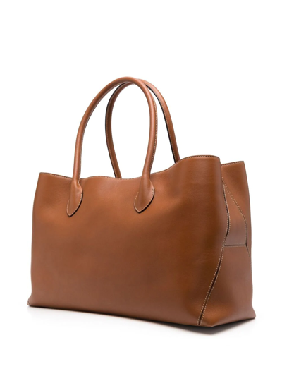 Shop Aspinal Of London Logo-print Leather Tote Bag In Brown