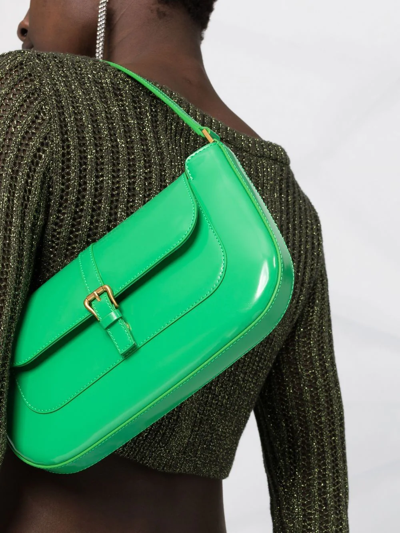 By Far Green Miranda Patent Leather Shoulder Bag In Green