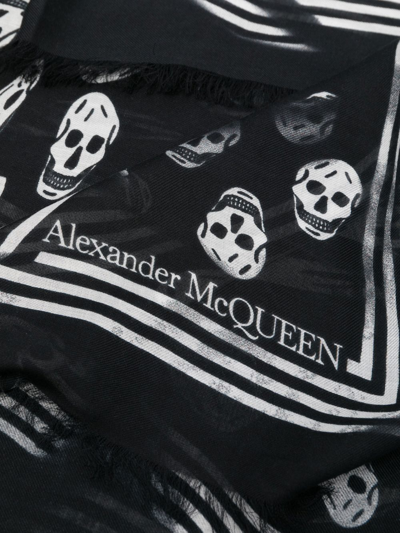 Shop Alexander Mcqueen Skull-print Frayed Scarf In Black