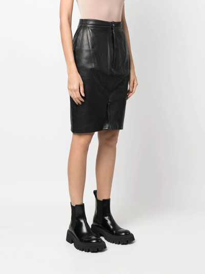 Pre-owned Alaïa 1980s Fitted Leather Skirt In Black