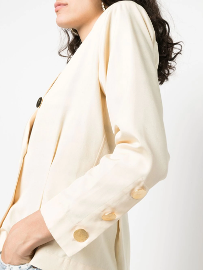 Pre-owned Saint Laurent 1980s Double-breasted Cropped Jacket In Neutrals